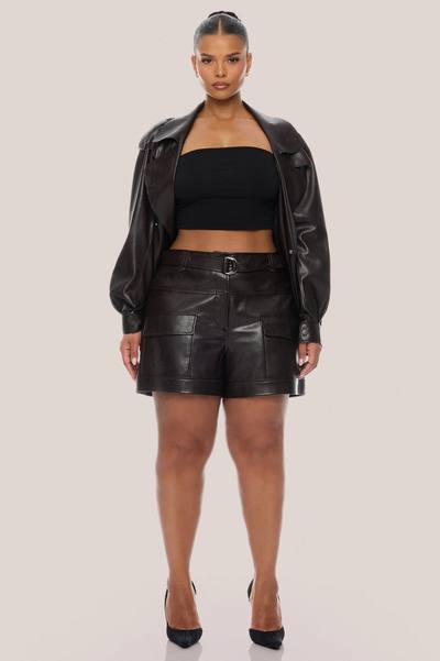 Zaya Faux Leather Cargo Short - Chocolate