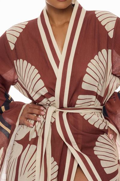 Sara Bell Sleeve Linen Kimono - Brown/combo