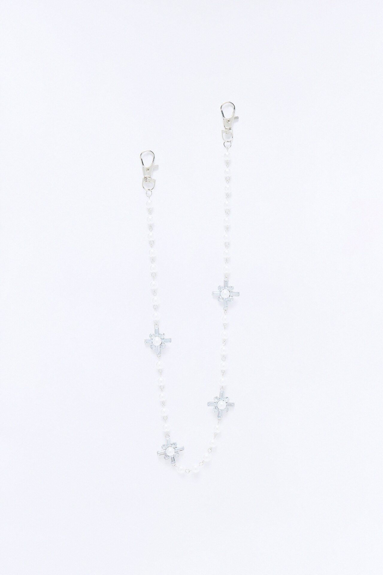 Crystallized Faith And Pearl Pant Chain - White/Silver