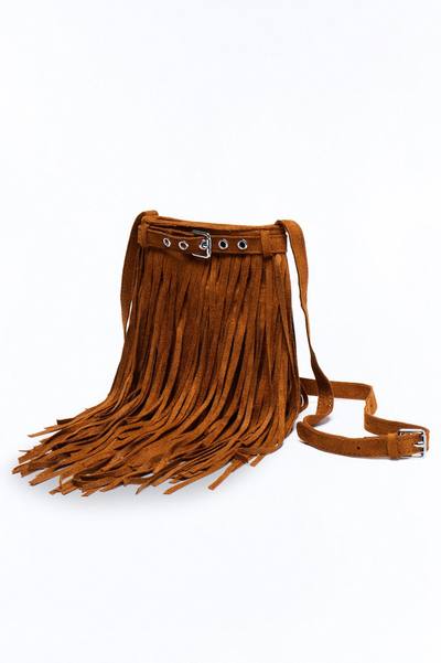 Feeling Good Fringe Faux Suede Crossbody Handbag - Brown