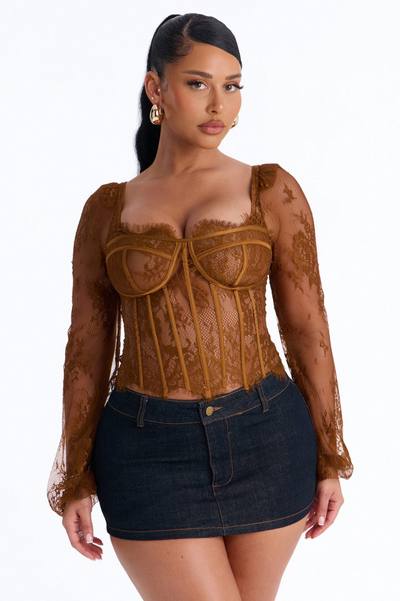 Gilded Glam Lace Bustier Top - Chocolate