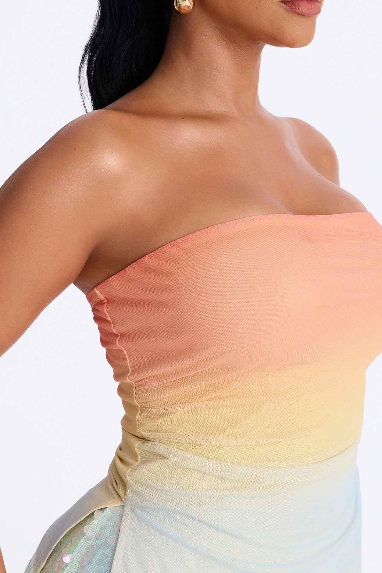 Cabo Canvas Ombre Mesh Ruched Tube Top - Multi Color
