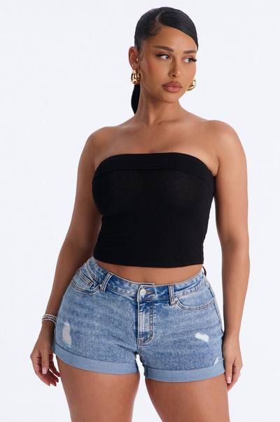 Kimberly Fold Over Tube Top - Black
