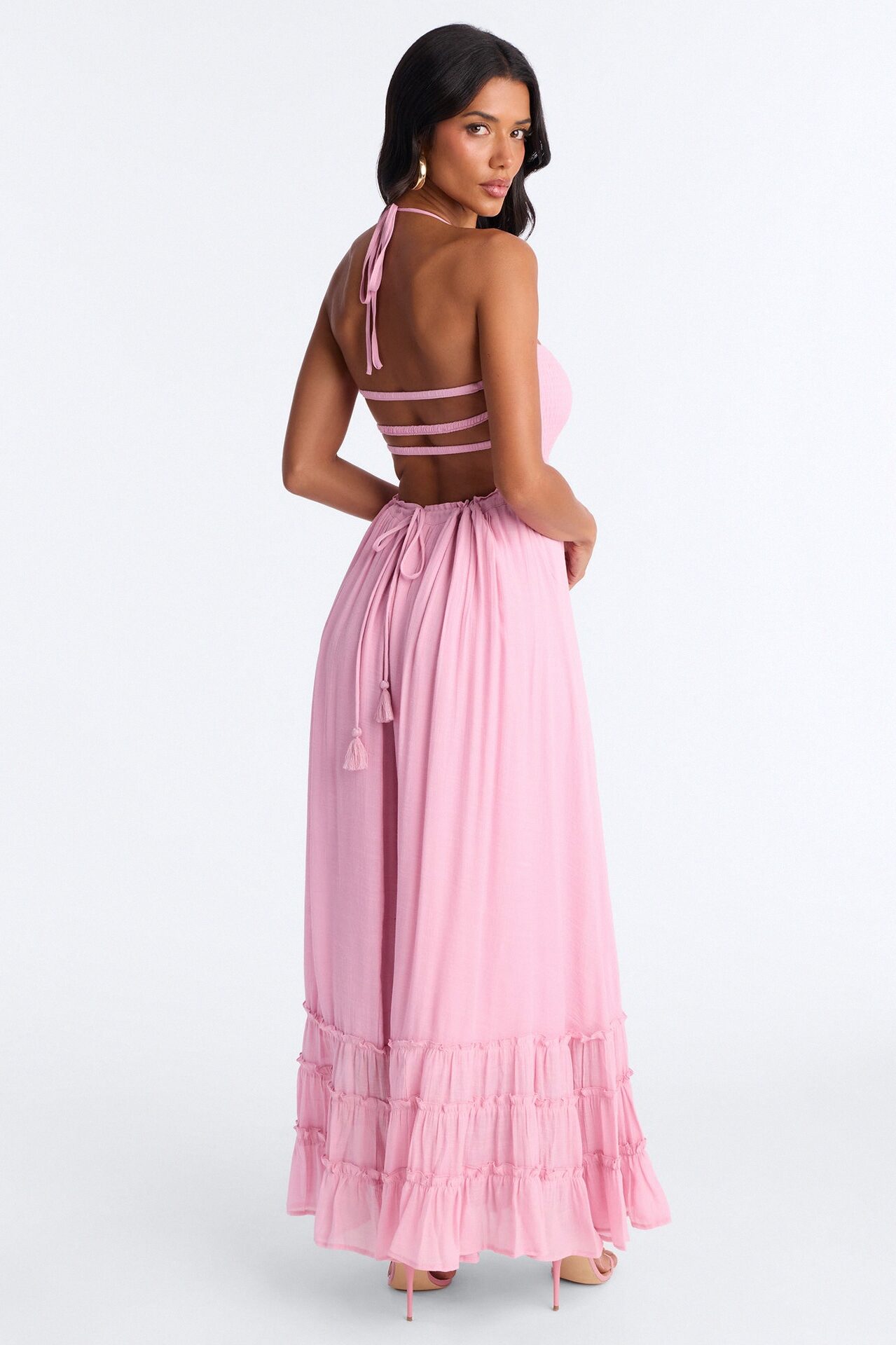 Eden Smocked Linen Maxi Dress - Pink