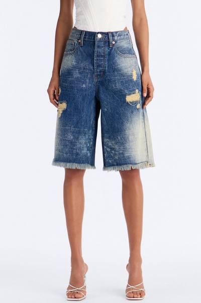 La Brea Cut Off Ripped Premium Washed Denim Jorts - Vintage Wash