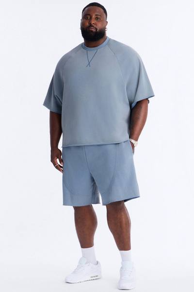 Washed Raw Edge Baggy Sweatshort - Slate Blue
