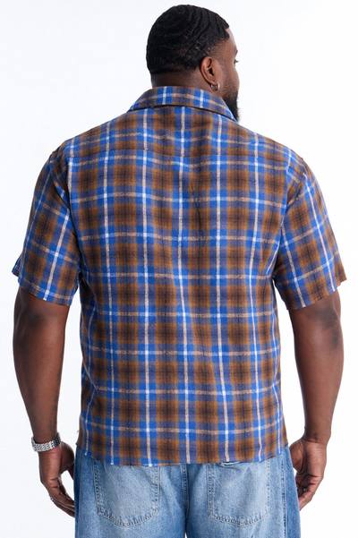 Jeweled Plaid Raw Hem Button Up Shirt - Blue