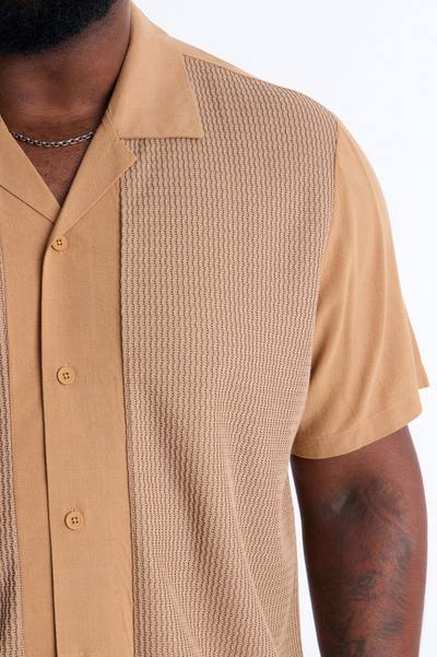 Brookfield Flow Cuban Collar Button Up Shirt - Tan