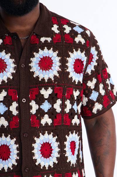 Desert Hues Crochet Button Up Shirt - Brown