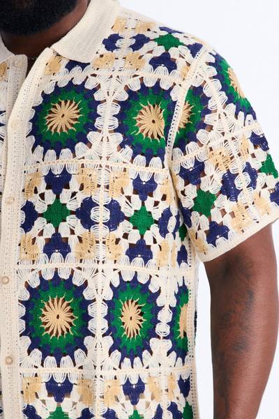 Desert Hues Crochet Button Up Shirt - Cream