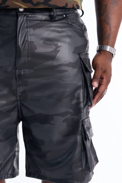 Faux Leather Camo Mirage Cargo Short - Grey