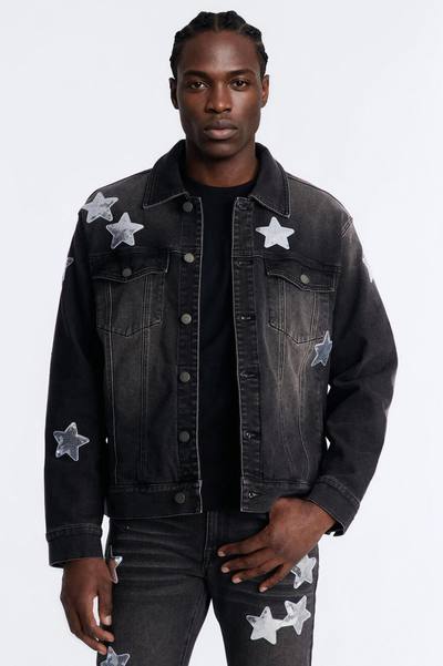 Electric Sequin Star Denim Trucker Jacket - Black Wash