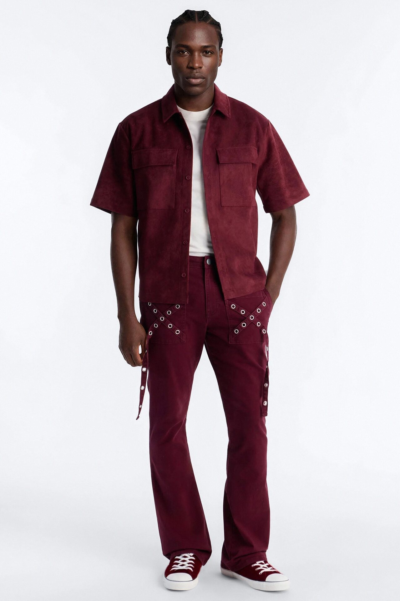 Stacked Slim Flare Retro Groove Pant - Burgundy