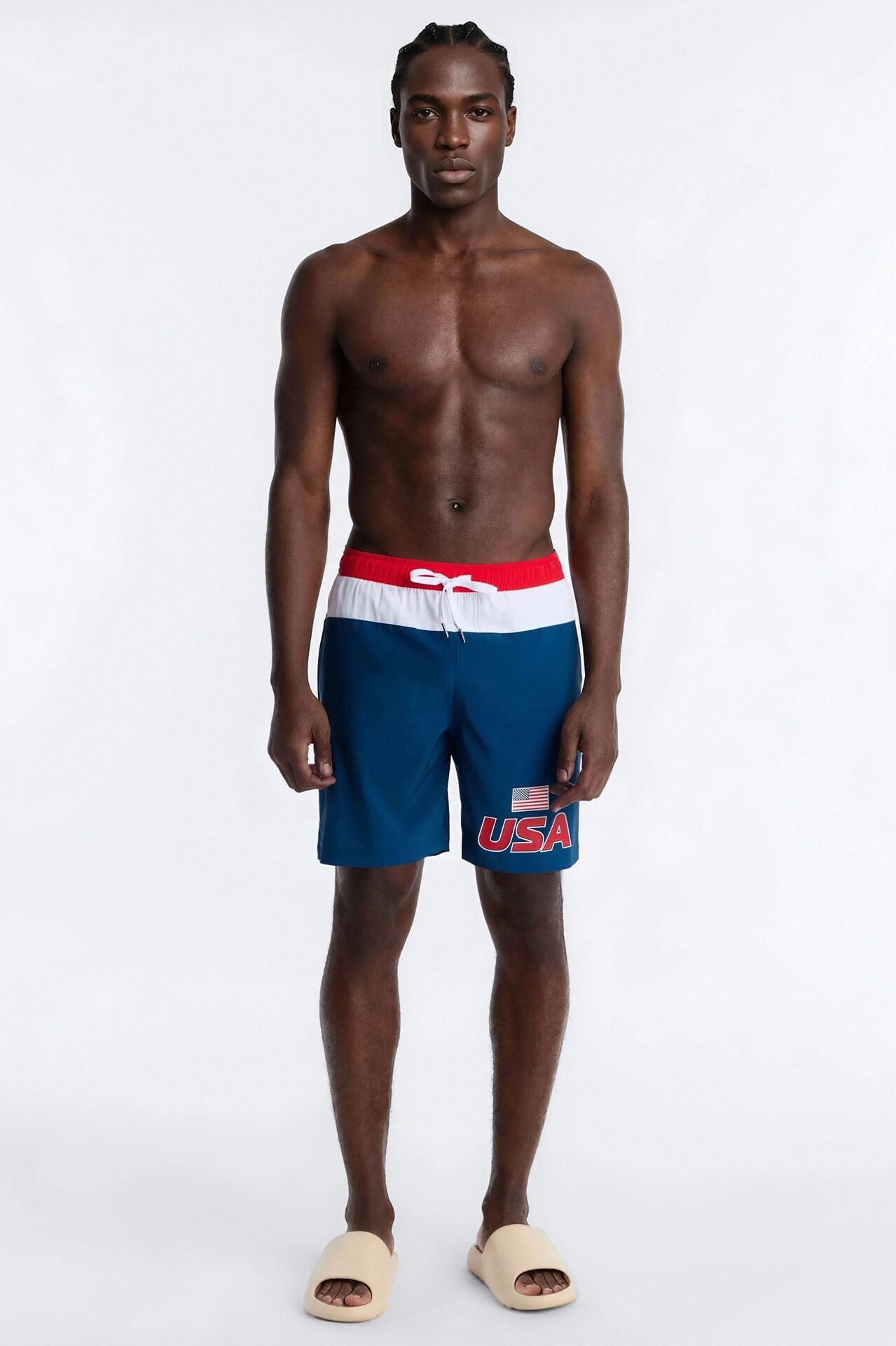 USA International Printed Swim Trunk 7″ - Navy
