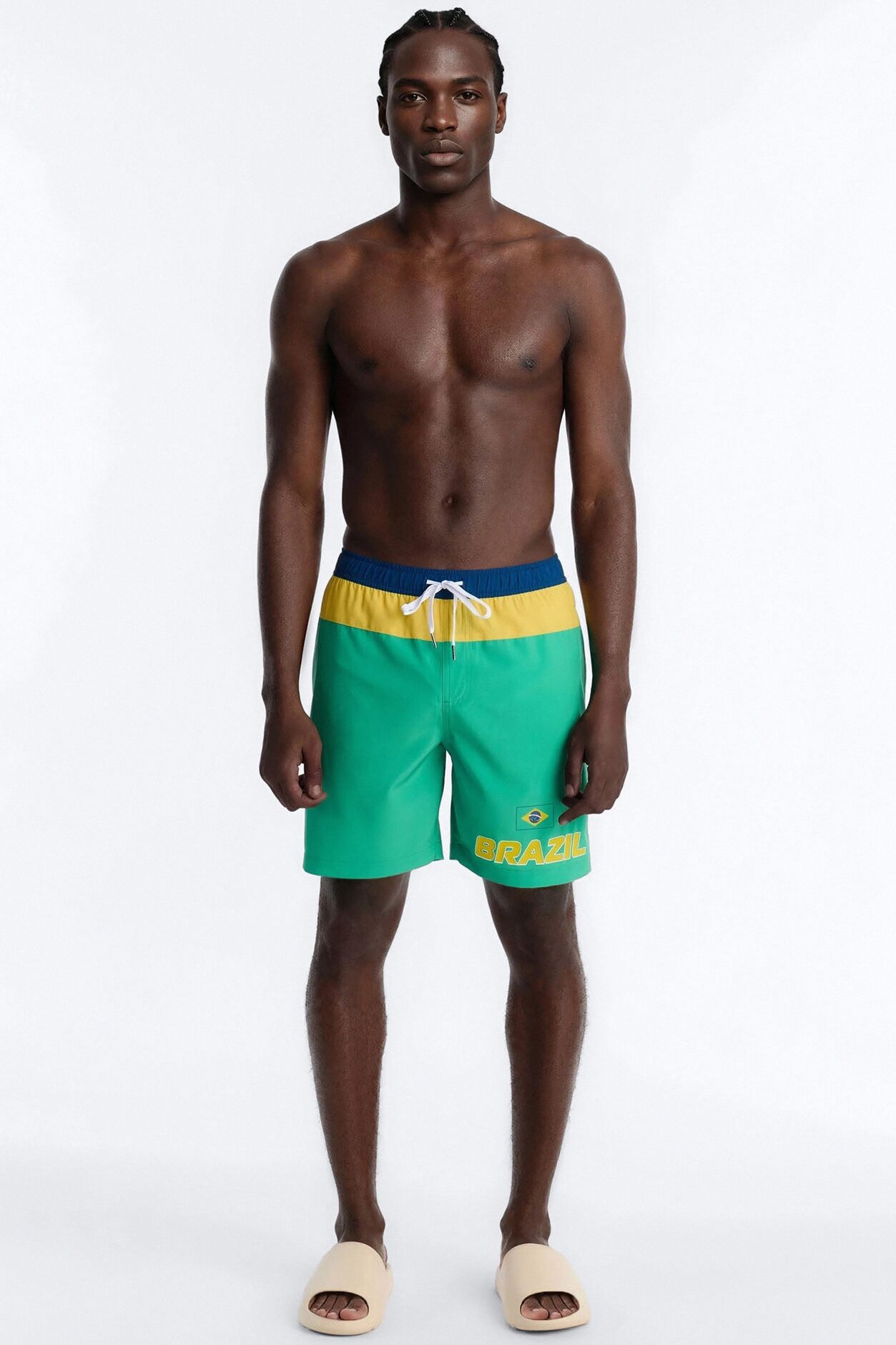 Brazil International Printed Swim Trunk 7″ - Green