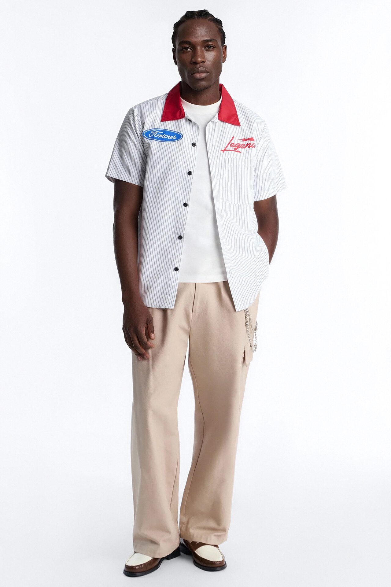 Cash Only Striped Button Up Shirt - White