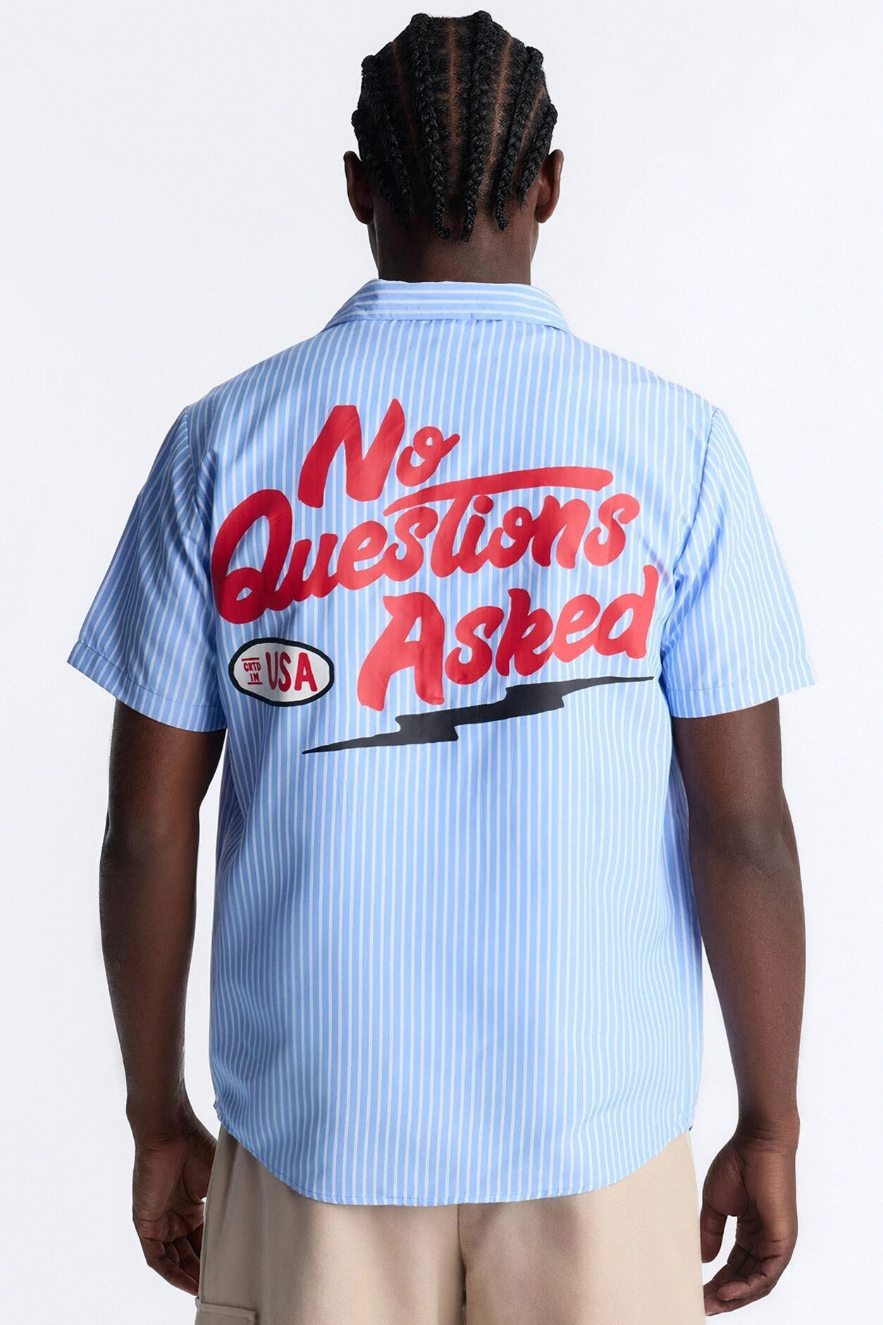 Cropped No Questions Asked Striped Button Up Shirt - Blue