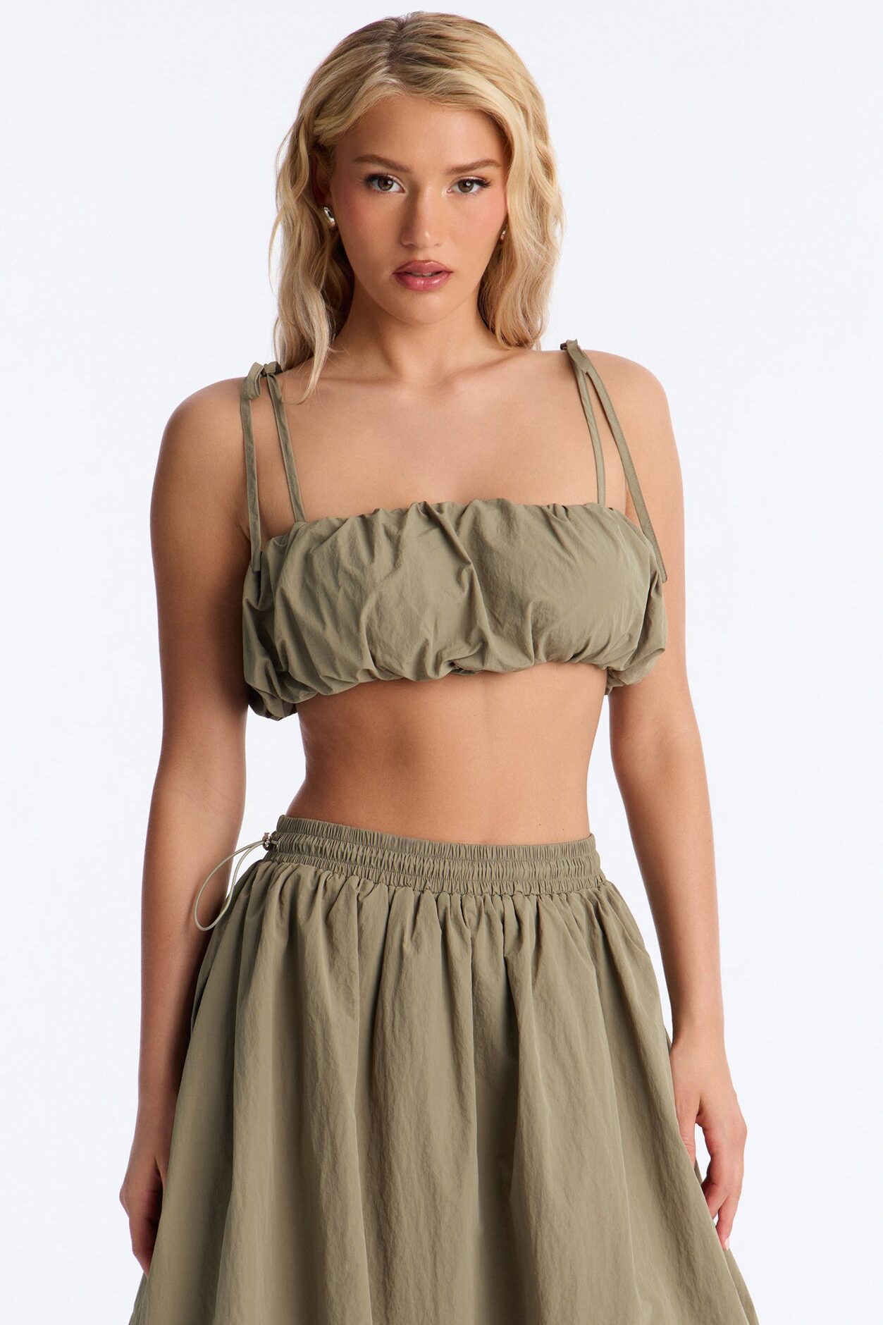 Natasha Nylon Midi Skirt Set - Olive
