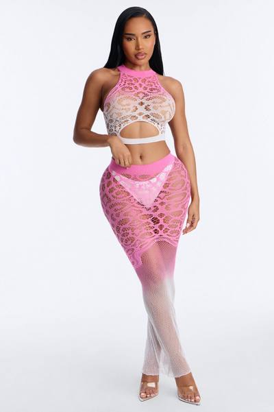 Sweet Bliss Ombre 2 Piece Matching Bodystocking Set - Pink/combo