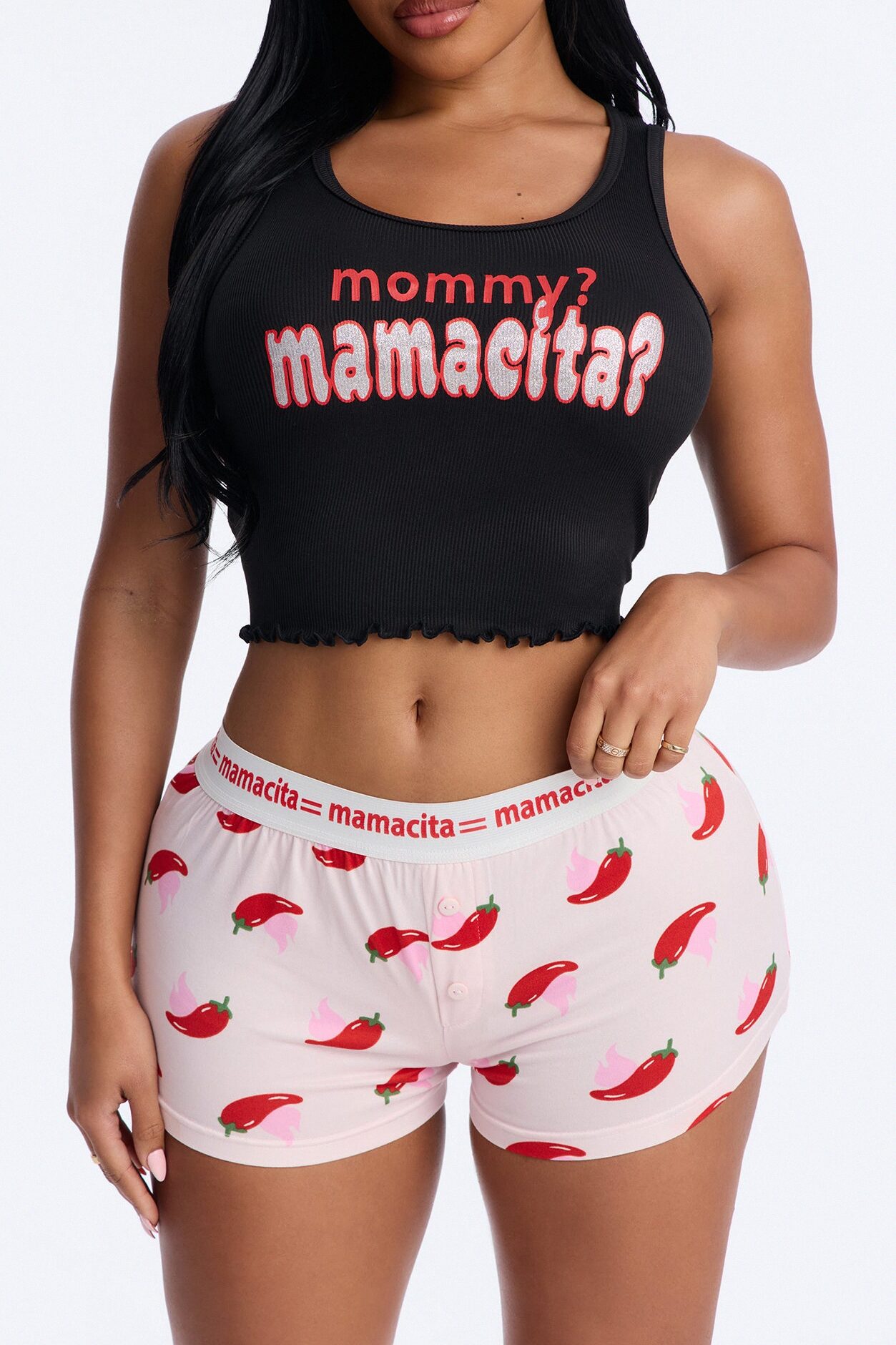 Mamacita Top And Short PJ Set - Black/Pink