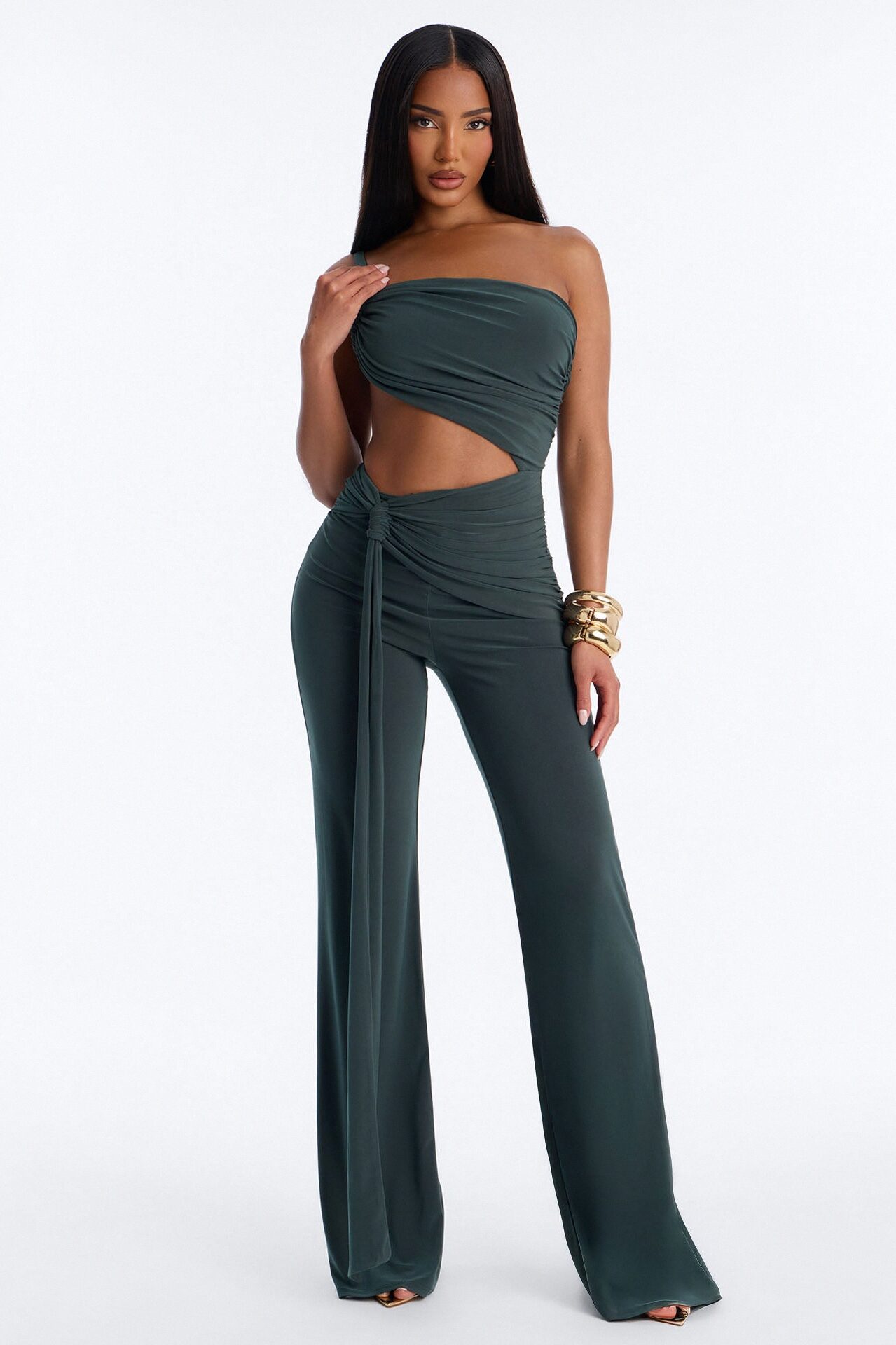 Ulissa Draped Straight Leg Jumpsuit - Olive