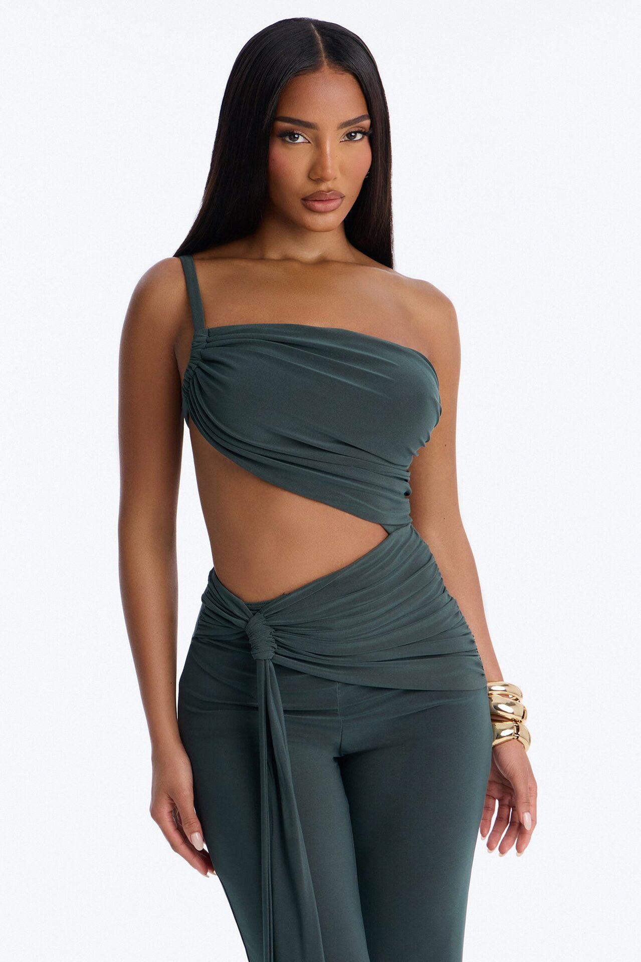 Ulissa Draped Straight Leg Jumpsuit - Olive