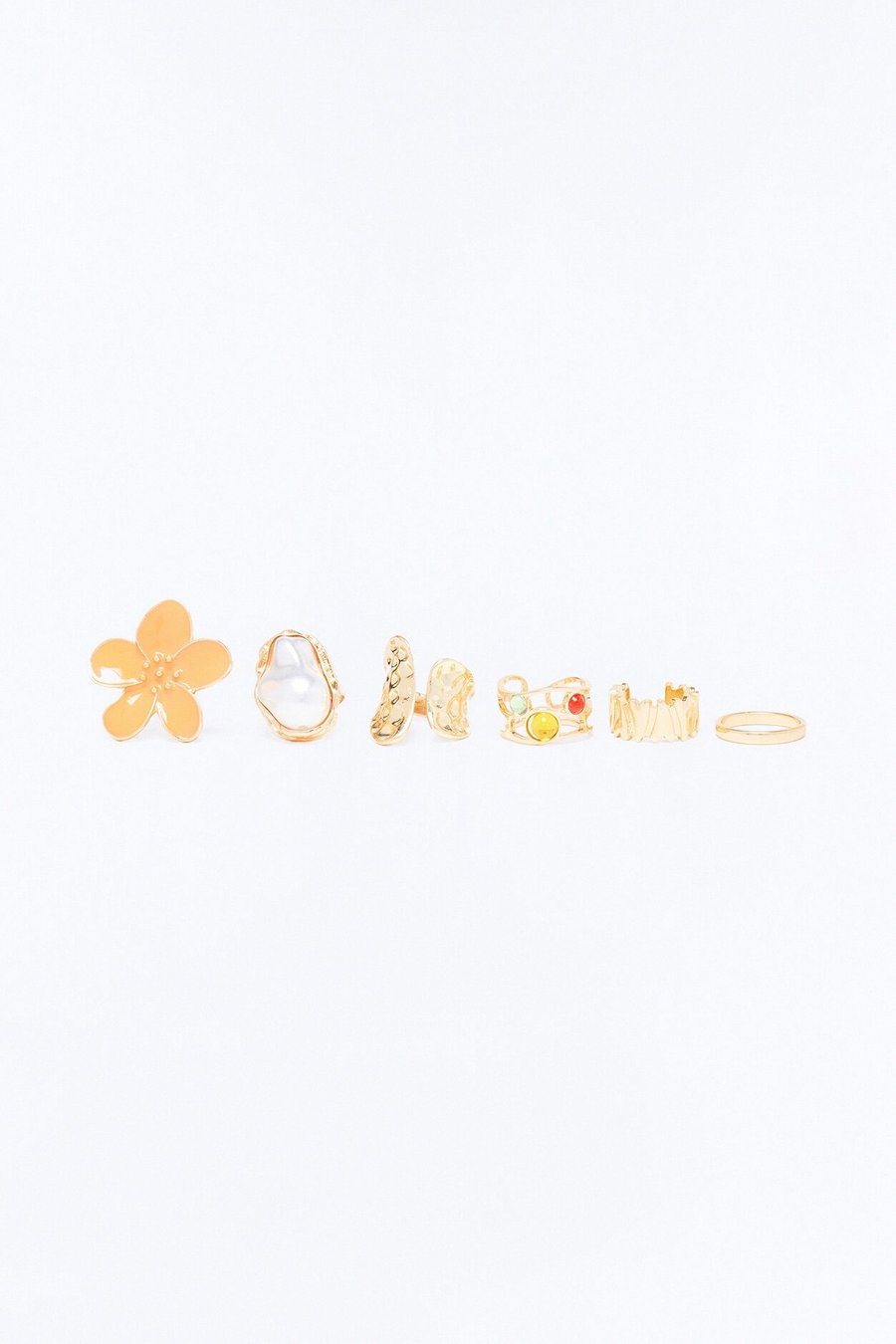 Tropic Flower 6 Piece Multi Ring Set - Gold Multi Color