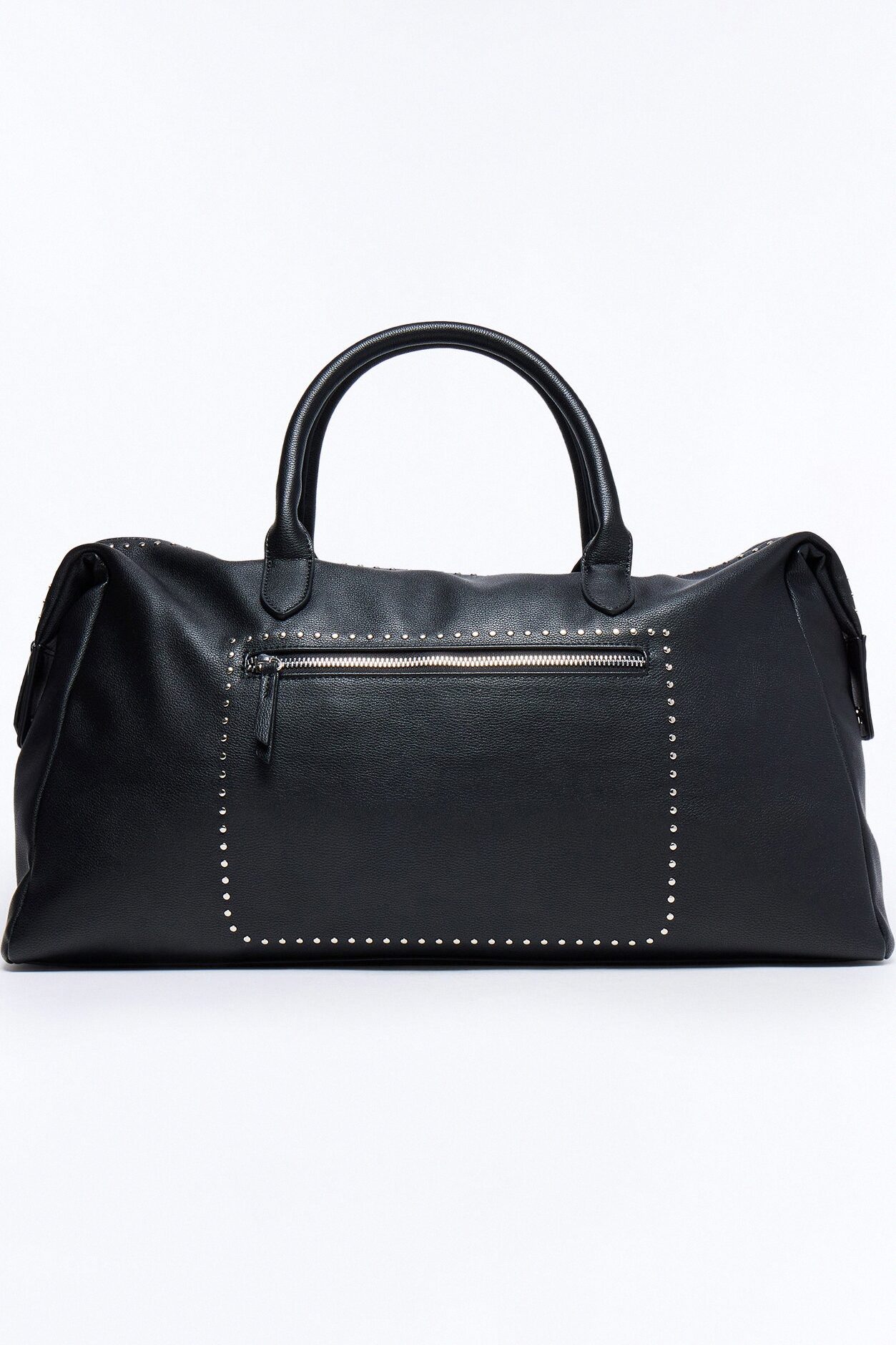 Textured Faux Leather Mid Size Weekender Duffle Bag - Black