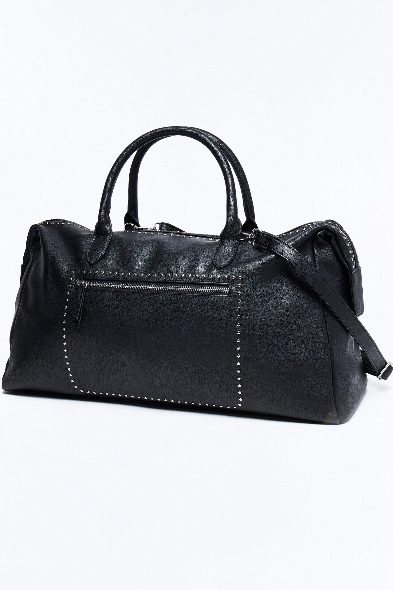 Textured Faux Leather Mid Size Weekender Duffle Bag - Black
