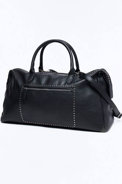 Textured Faux Leather Mid Size Weekender Duffle Bag - Black