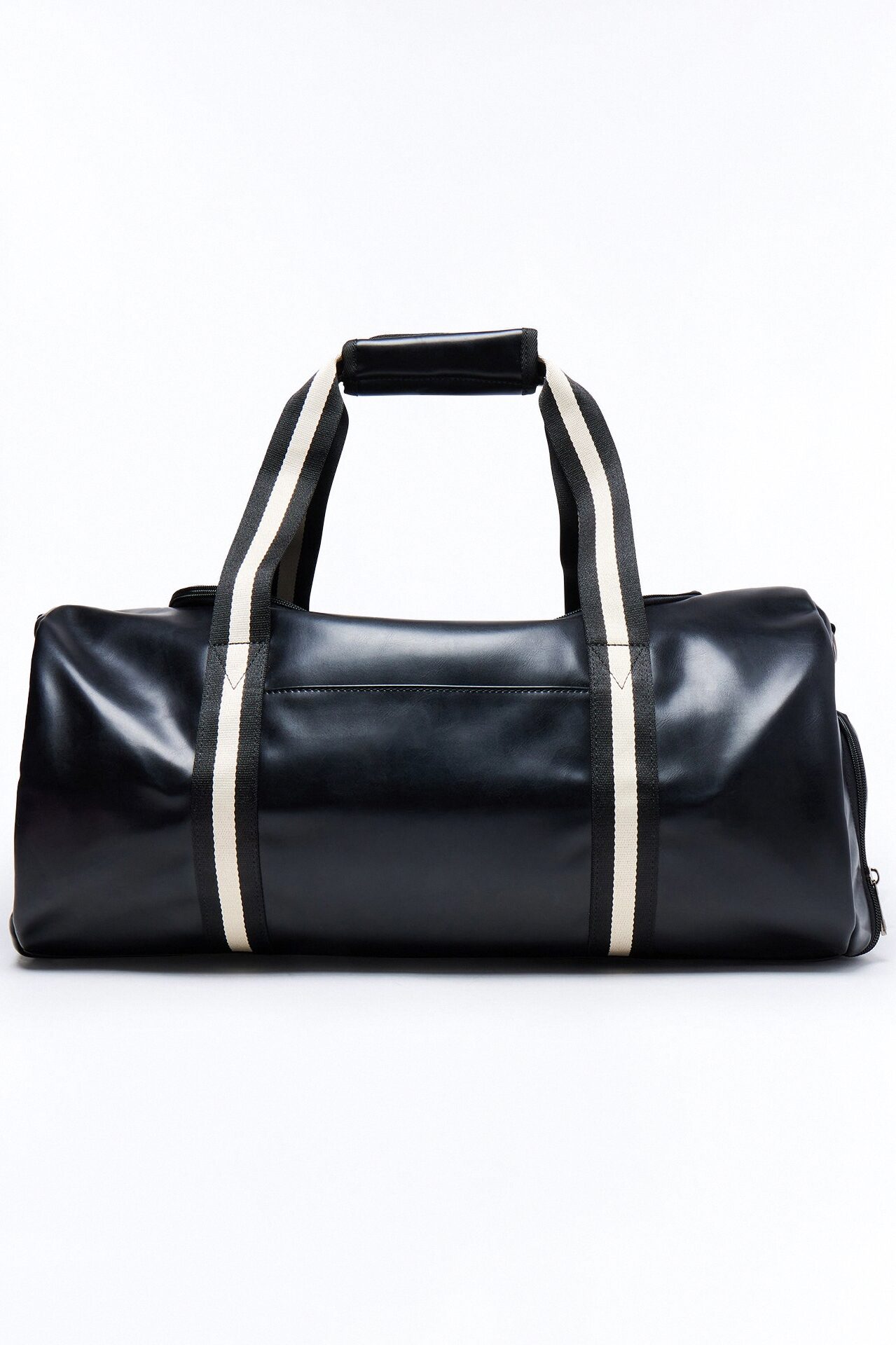 Contrast Strap Mid Size Faux Leather Duffle Bag - Black