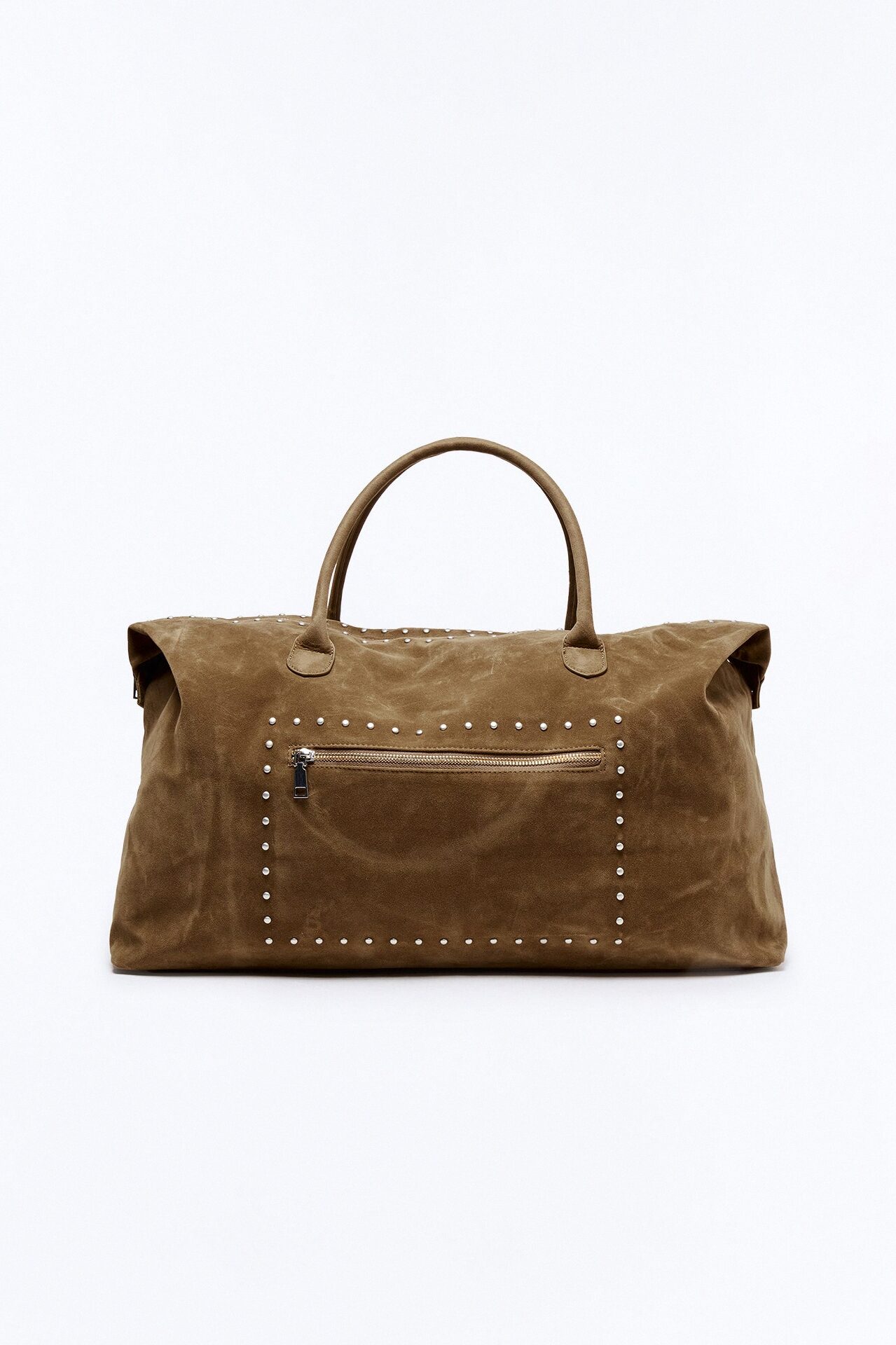 Faux Suede Studded Weekender Bag - Dark Brown