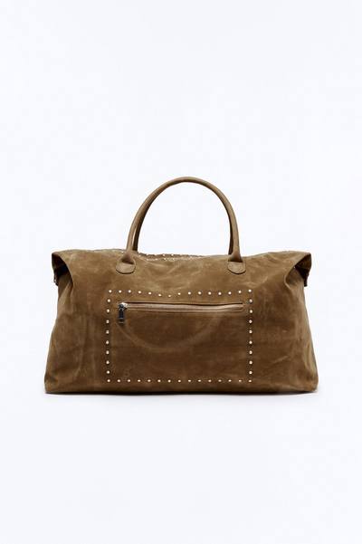 Faux Suede Studded Weekender Bag - Dark Brown