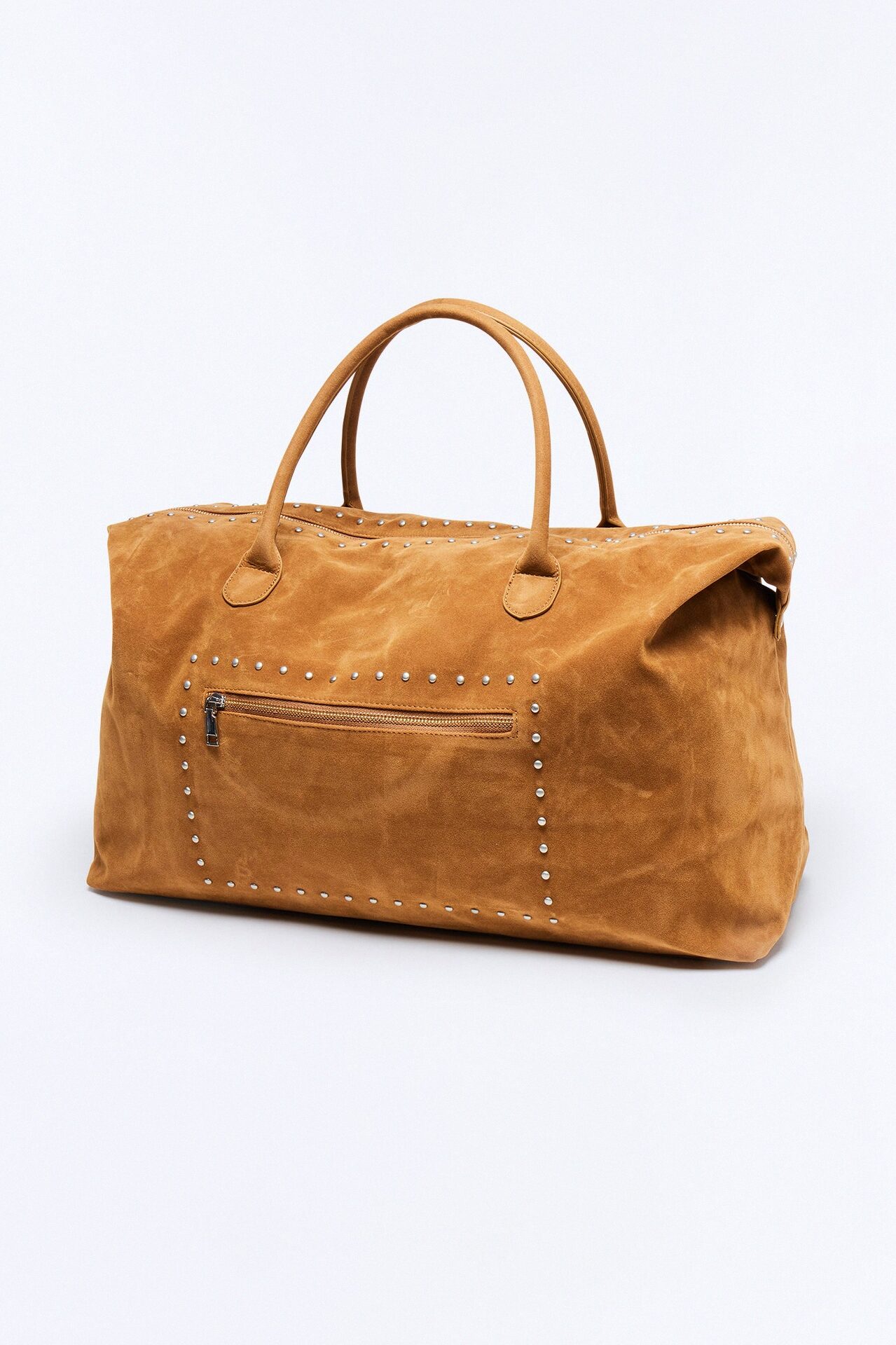 Faux Suede Studded Weekender Bag - Camel