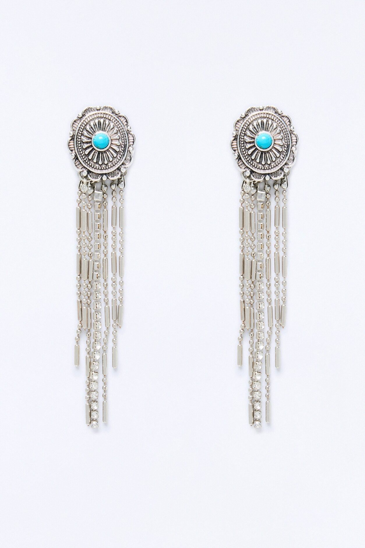 Saddle Up Fringe Western Drop Earrings - Turquoise