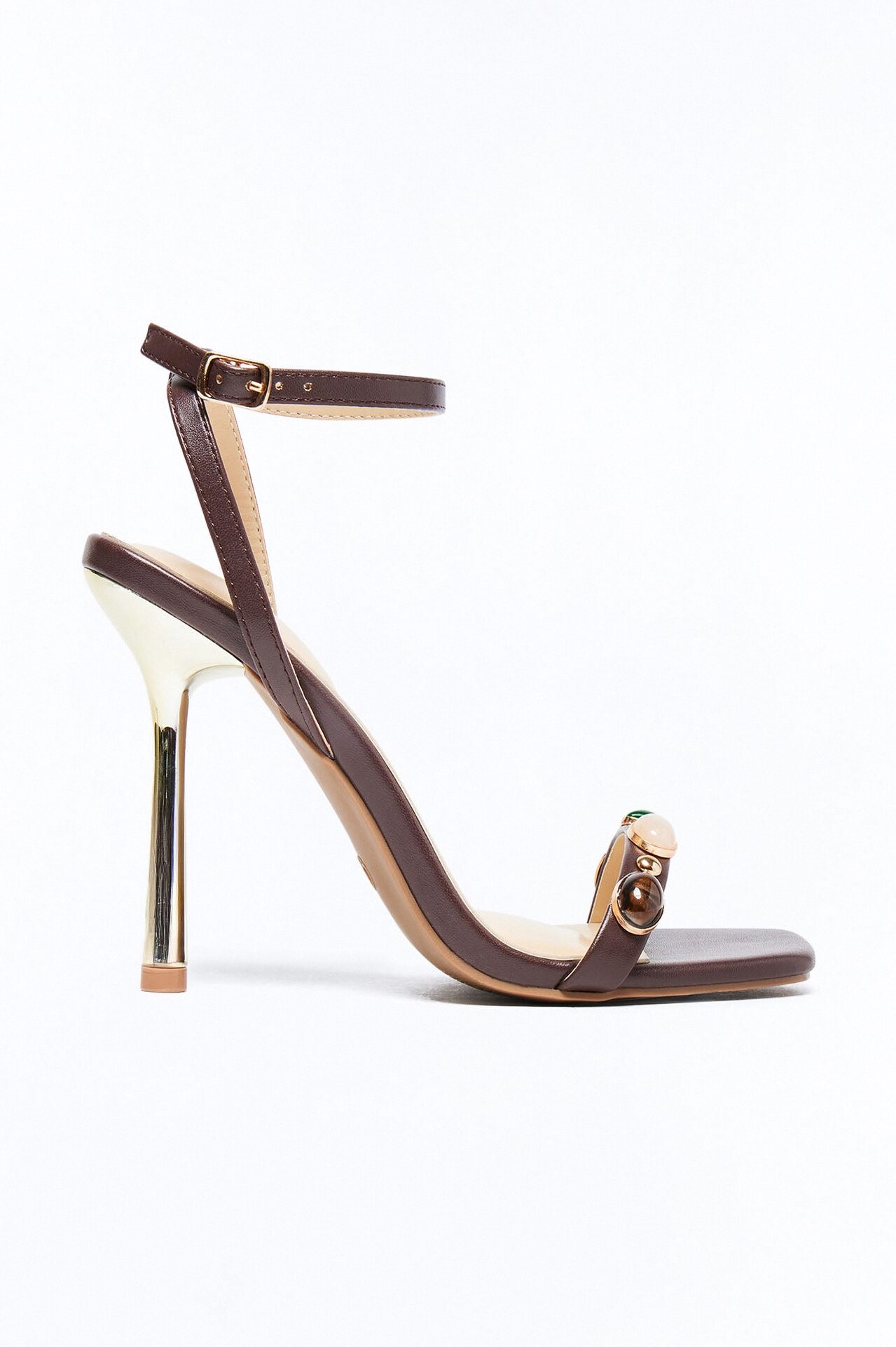 Lima Stone Ankle Strap Heels - Brown