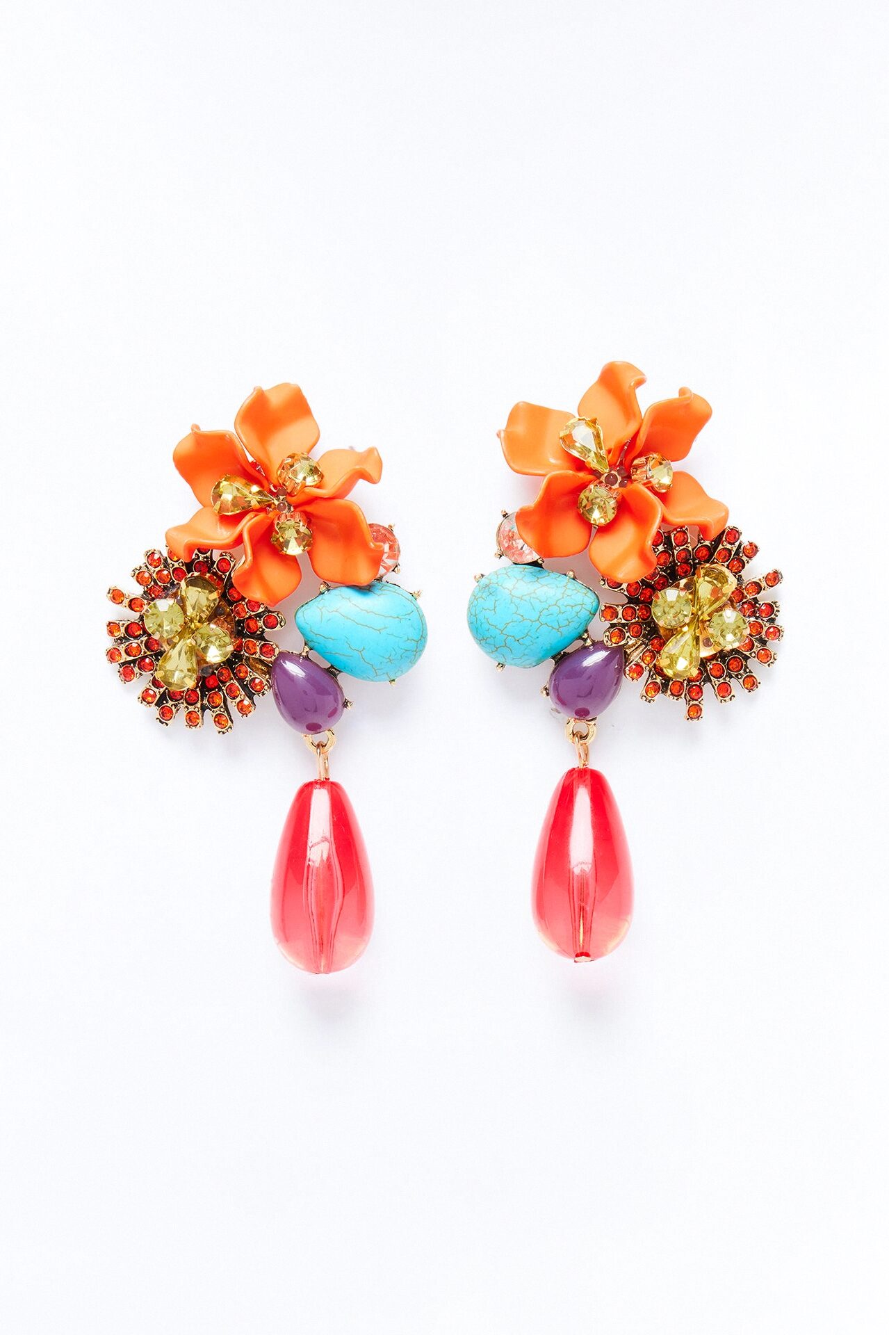 Wild Flower Rhinestone Drop Earrings - Multi Color