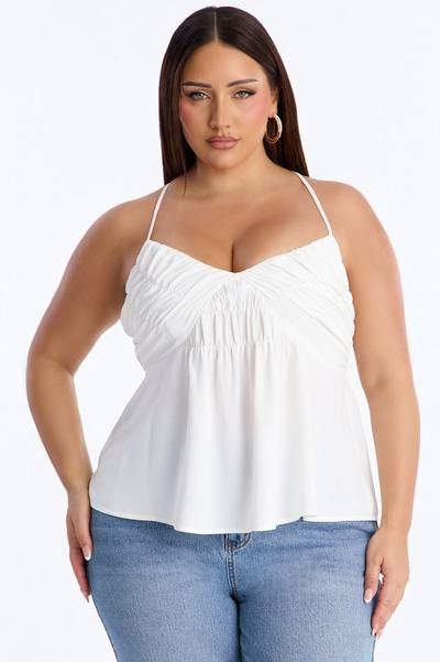 Cute Girl Approved Strappy Back Airflow Babydoll Top - White