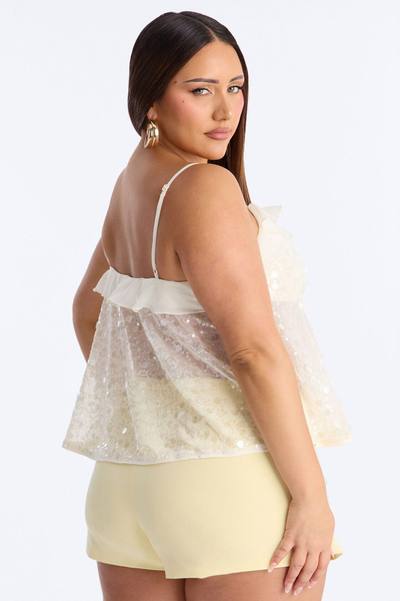 Sparkle Now Sleep Later Ruffle Sequin Flyaway Top - Cream