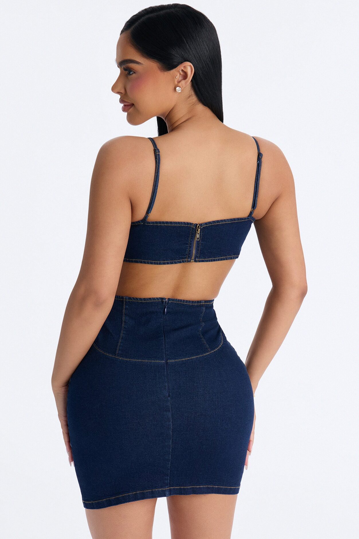 Sloane Cut Out Stretch Denim Mini Dress - Dark Wash