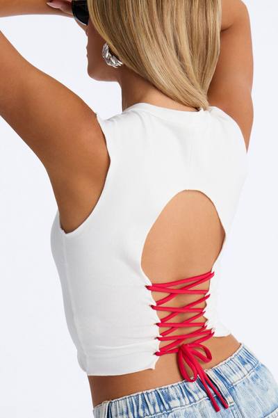 Rebellious Lace Up Tank Top - White