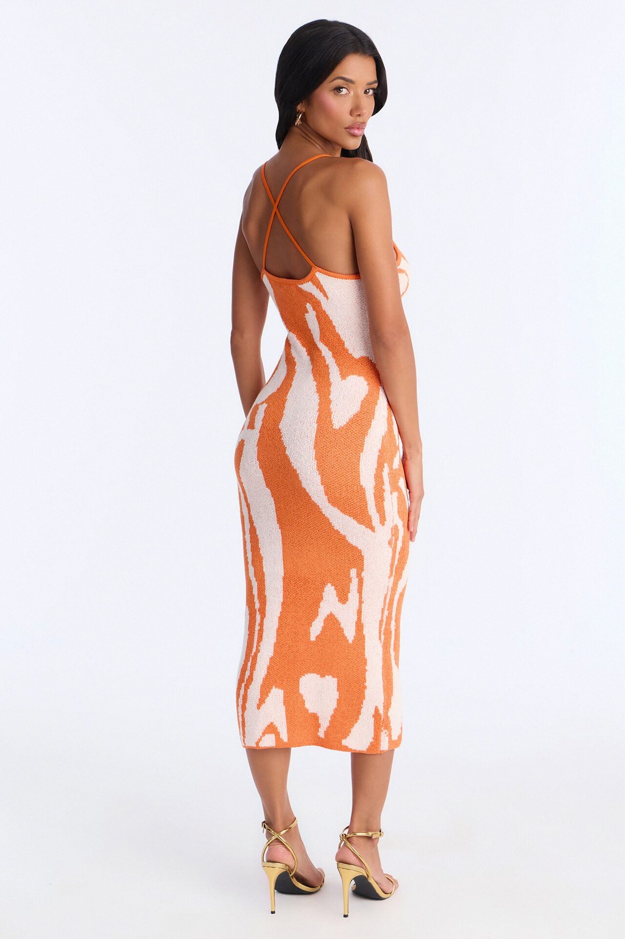 Vienna Printed Sweater Midi Dress - Orange/combo