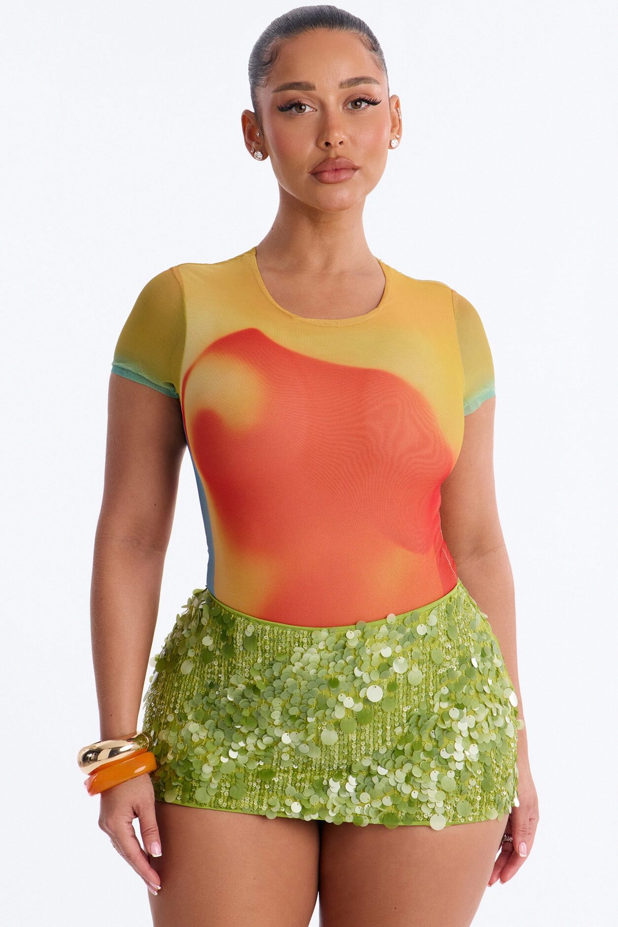 Hottest Touch Short Sleeve Mesh Bodysuit - Multi Color