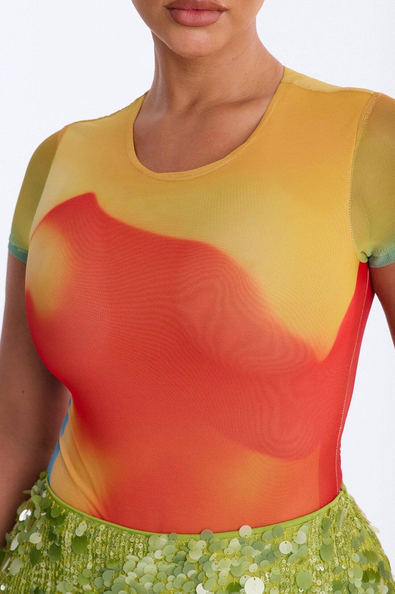 Hottest Touch Short Sleeve Mesh Bodysuit - Multi Color