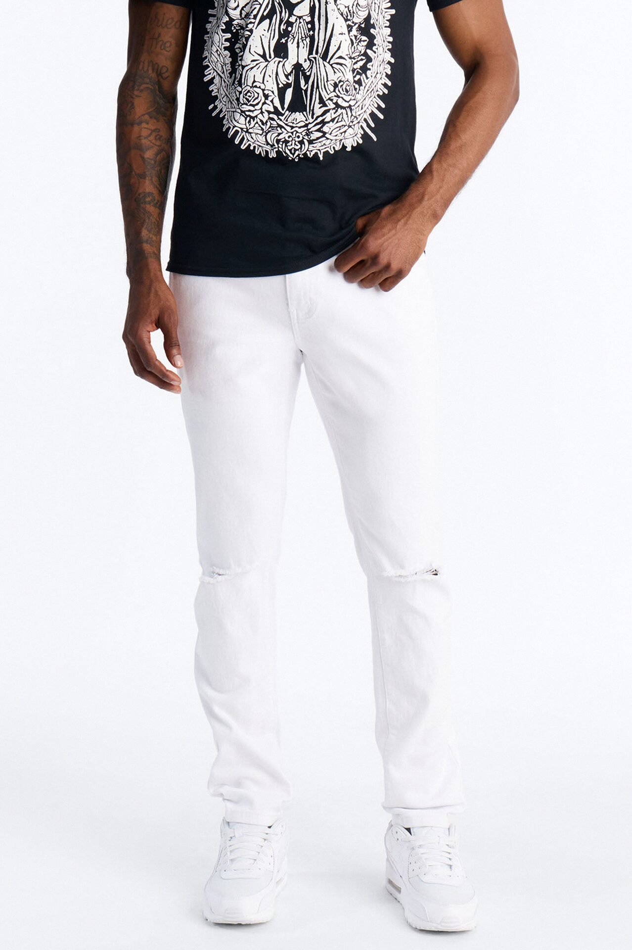 Everyday Slit Knee Skinny Jeans - White