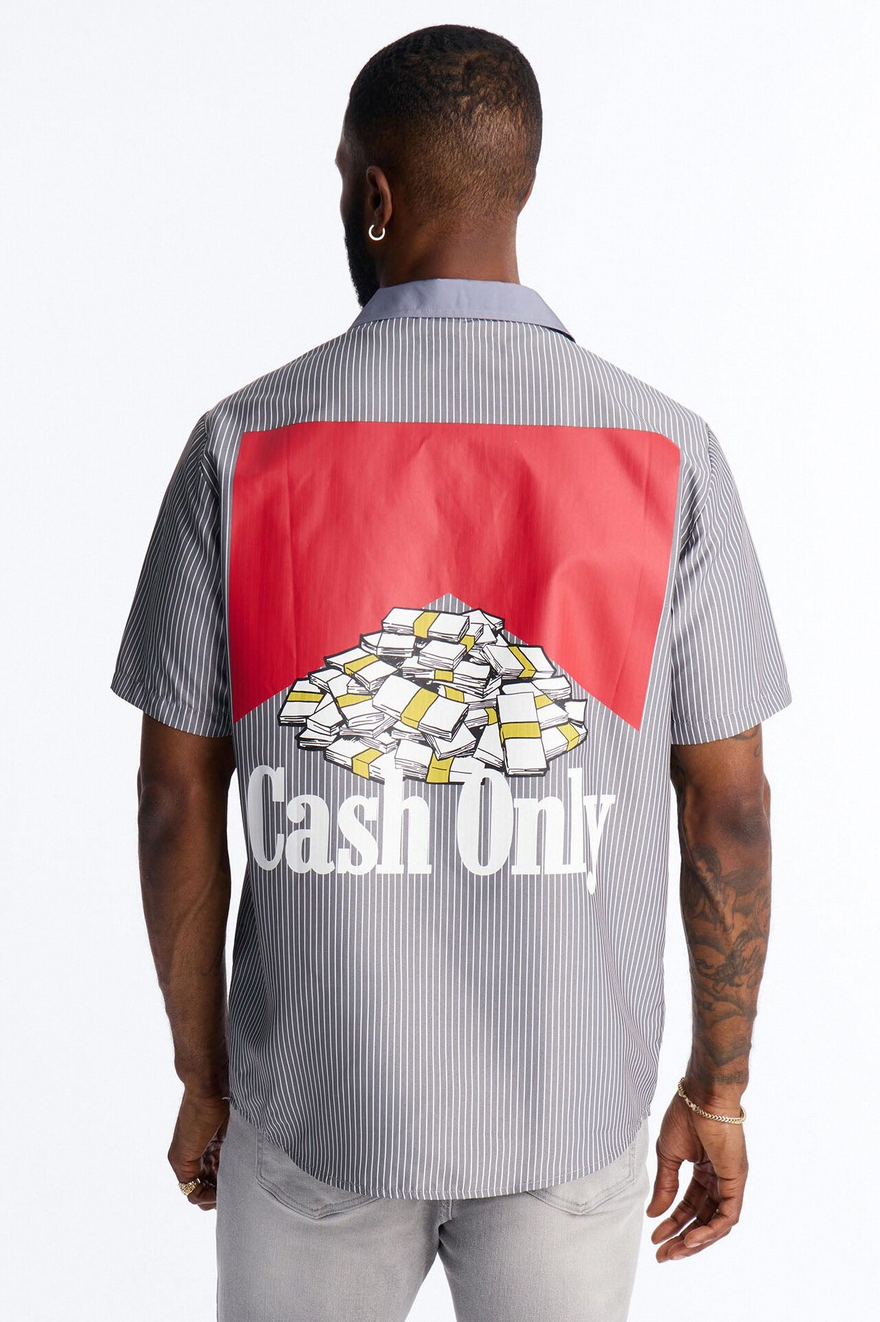 Cash Only Striped Button Up Shirt - Black