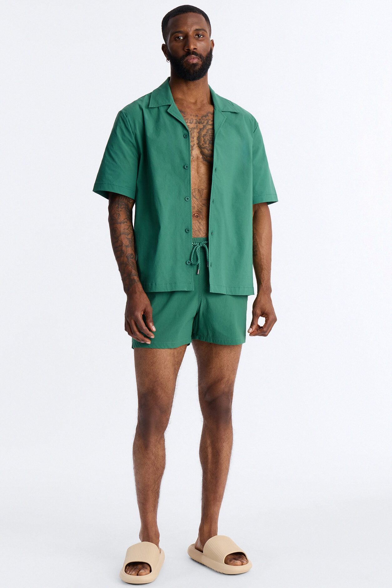 Montez Cuban Collar Button Up Shirt - Hunter Green