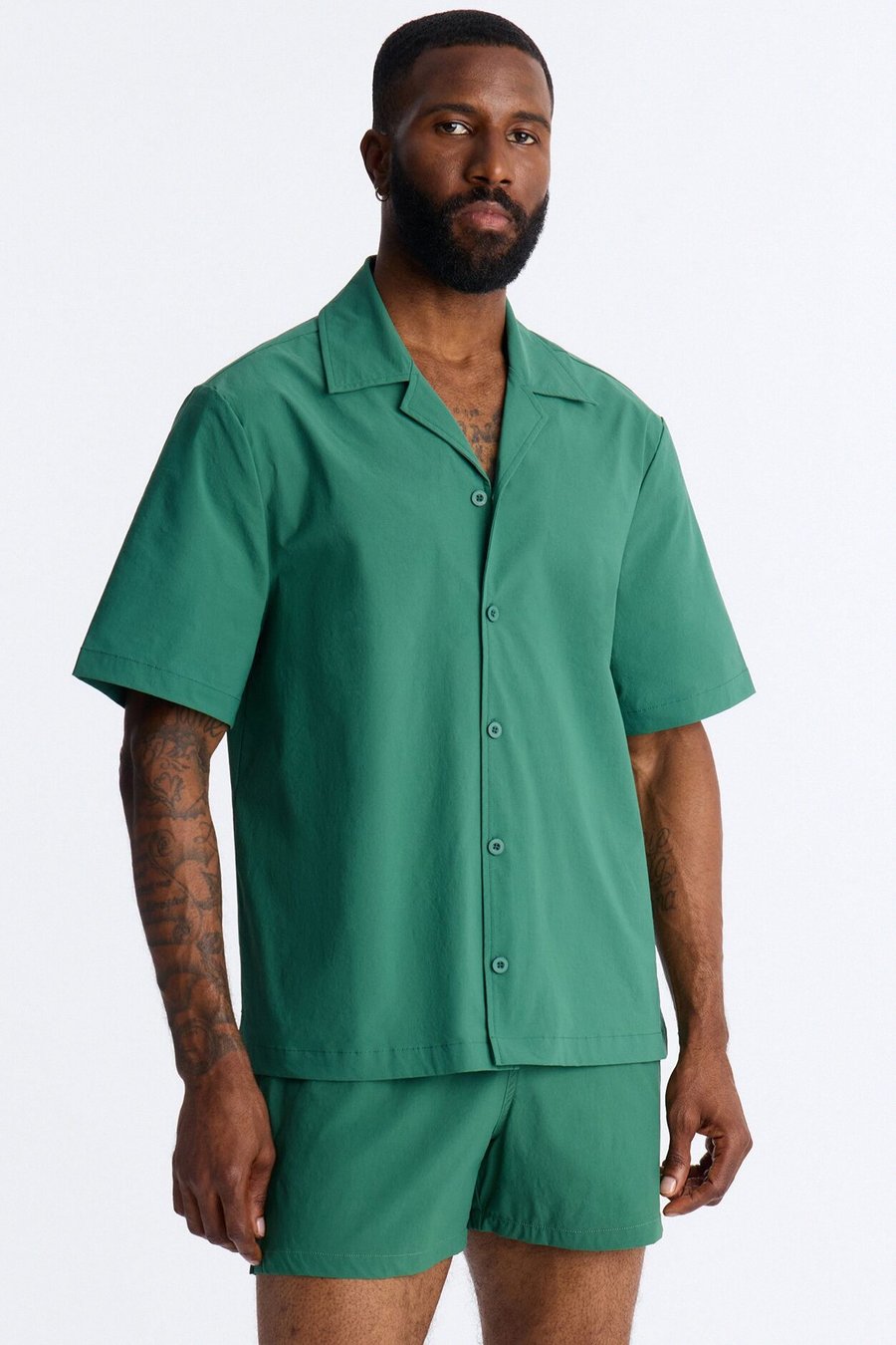 Montez Cuban Collar Button Up Shirt - Green