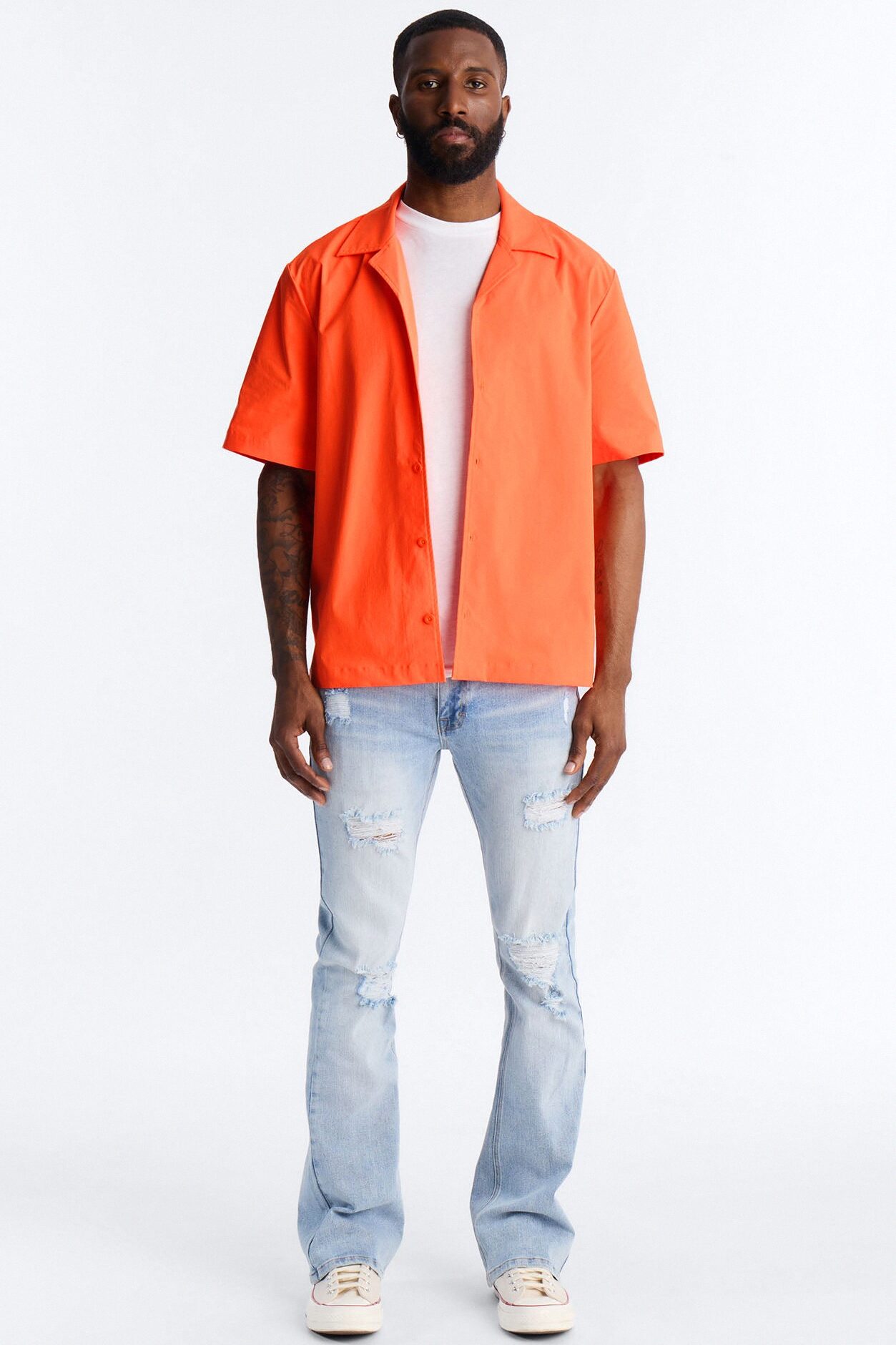 Montez Cuban Collar Button Up Shirt - Orange