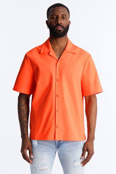 Montez Cuban Collar Button Up Shirt - Orange